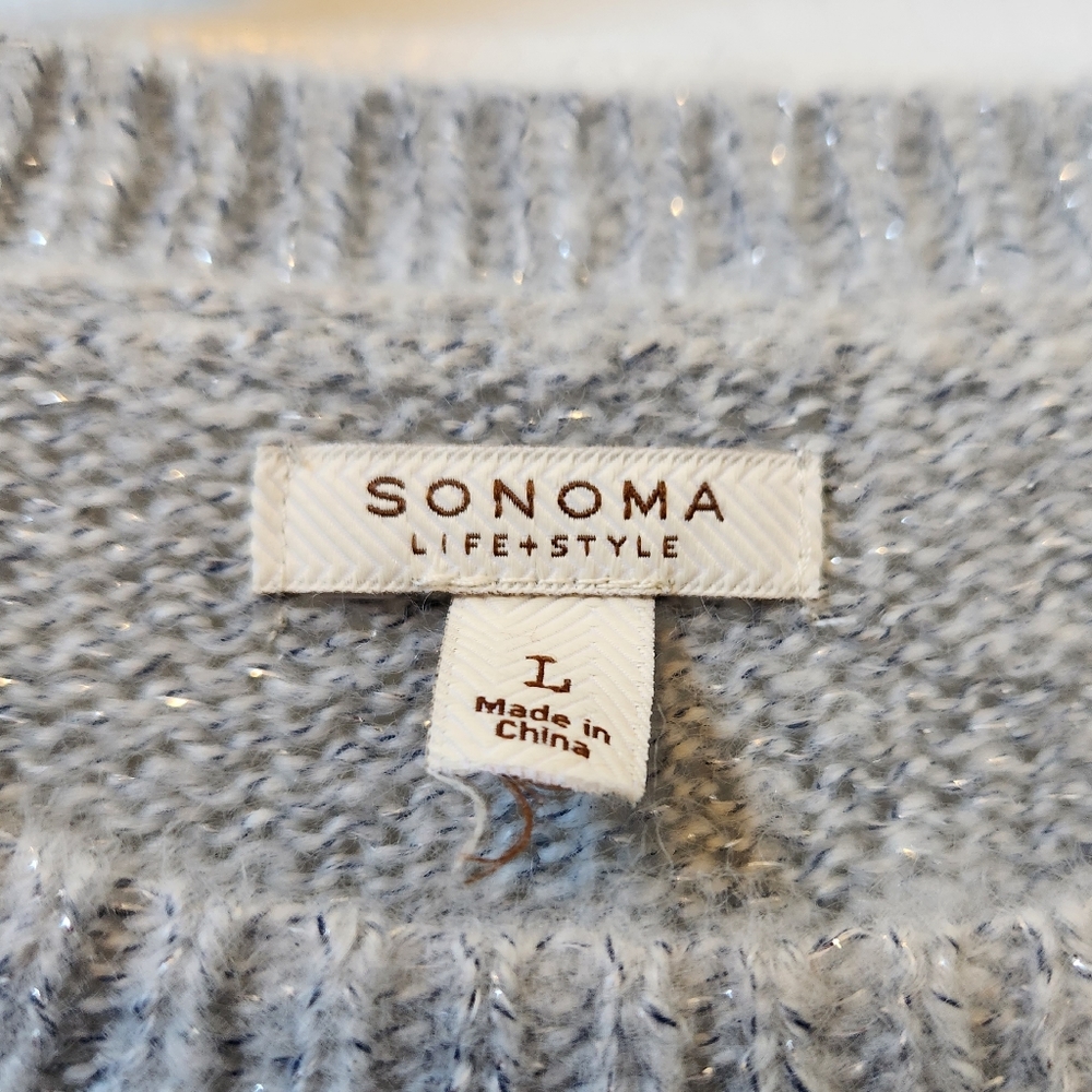 💥SALE💥Sonoma, Large, Womens Light Gray with Silver Metallic Thread Sweater - Picture 2 of 6